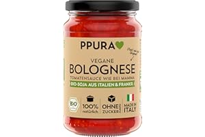 PPURA Bio Tomatensauce Vegane Bolognese | Pasta-Sauce mit Bio-Soja | Sugo Made in Italy | 100% Natürlich | Nudel-Soße Vegan Ohne Zuckerzusatz & Konservierungsstoffe | 340g Glas