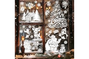 Tanlaby White Christmas Window Clings, Xmas Tree Window Stickers Reindeer Snowflake Santa Claus Snowman Decals for Glass Decorations Home Decor Party Supplies