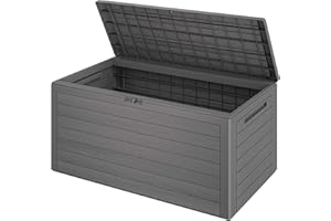 Casaria® Coffre de Rangement Brun 280 L Poignées latérales Malle de Rangement Intérieur Extérieur Jardin Terrasse Balcon