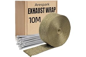 Bande Thermique Echappement,Arespark 10m Ruban Isolant Thermique, Fait de Fibres de Basalte avec 10 Collier Serrage Inox, pour Collecteurs d'Echappement Moto et Voiture