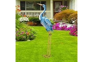 Yeomoo 96cm Bleu Métal Héron Oiseaux Decoratifs Jardin Exterieur - pour la Maison, Le Jardin, Le Patio, Le Porche, la Pelouse,Cadeaux pour Femmes/Hommes/Maman Anniversaire