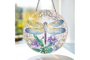 Bimkole Libellule Verre Coloré Suspendu - Fleurs Décoration de Fenêtre Suspendue - pour Jardin, Fenêtre et Porte, Noël, Décoration de Suncatcher Faite à la Main 20x20 cm