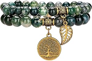 Farfume Bransoletki z czakrą dla kobiet – kryształy lecznicze, bransoletka dla kobiet, naturalne kamienie szlachetne, joga, bransoletka Reiki - zestaw podwójnych bransoletek