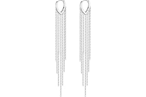 JeweBella Długie kolczyki z frędzlami, srebrne/złote, wiszące krople, z łańcuszkiem, hipoalergiczne kolczyki kreole, frędzle, długie kolczyki