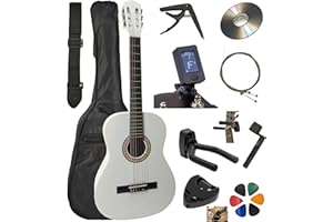 AMROVA Pack Guitare Classique 4/4 (Adulte) 10 Accessoires Cour Vidéo et CD (Blanc)