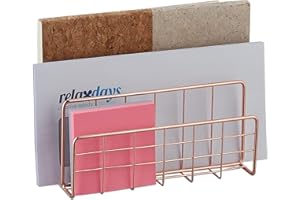 Relaxdays Range-revues pour Votre Bureau, 3 Compartiments verticaux, métal, HxLxP : 14 x 17,5 x 8 cm, Or Rose