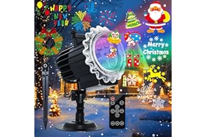 ‎SEGOTENDY Segotendy Weihnachtsdeko,Projektor Weihnachten Aussen, 8 Mustermodus LED Schneeflocken Projektionslampe mit 96 Cartoons, Wasserdichte Projektor Lichter mit Fernbedienung für Weihnachtsbeleuchtung