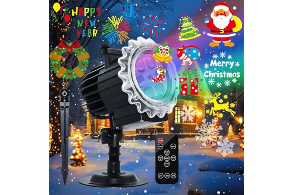 Décoration Noël,Segotendy Projecteur Halloween Noël Exterieur 96 Motifs,Lampe Projecteur LED de Noël avec Télécommande et Minuterie,Etanche Lampe de Projection pour Fête Cotillons Nouvel An,Cadeaux