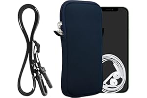 kwmobile Handytasche für Smartphones XXL - 7" - Neopren Handy Hülle Marineblau mit Kordel - Handy Tasche mit Handykette 17,7 x 8,5 cm Innenmaße