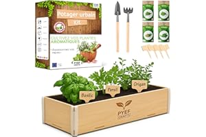 PYEF CRAFTS Kit Potager d'Intérieur Herbes Aromatiques Kit Jardinage Adulte pour Plantes Aromatiques Persil, Basilic, Origan, Coriandre - Jardinage Potager Balcon et Cuisine - Prêt à Pousser