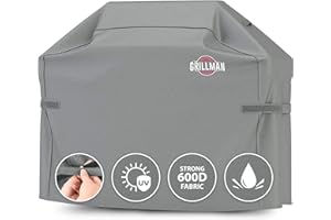Grillman BBQ Grill Cover Cover fits Weber, Brinkmann, Char Broil, Outback and more - Large Barbeque Cover Waterproof, Rip-Proof, UV Resistant Heavy Duty Barbecue Cover (152 x 71 x 112 cm), Grey