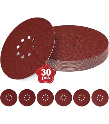 Disques De Ponçage Papier Abrasifs 225mm.8 Trous, 60pcs.Disques Abrasifs Perforés ​auto-agrippant,Grain 10 X P40/60/100/120/180/240 Autoadhésif Pour Ponceuse Girafe/ponceuses De Murs Et De Plafonds