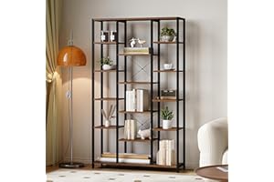 Hzuaneri Librería con 15 Estantes, Estanteria Libros, para Sala de Estar, Estudio, Oficina, 30 x 100 x 170 cm, Marrón Rústico y Negro BC15001B