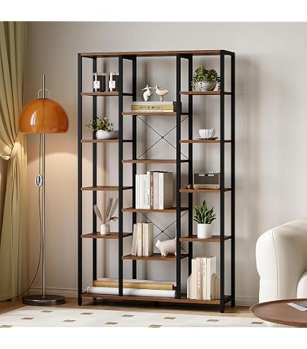 LOFTEY Bücherregal 3-stöckig – 41,9x27,9x69,1 Cm, Industriedesign Metall/Holz, Mit Anti-Sturzstangen, Für Kleine Räume