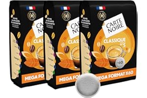 CARTE NOIRE – Café en Dosettes Souples Classique N°5 – Pur Arabica - 3 Paquets de 60 Dosettes – Compatibles Senseo (180 dosettes)