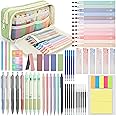 DazSpirit 61 PCS Aesthetic Stationery Supplies with Pen Case, 12 Pastel Highlighters, 4 Erasable Pens, 5 Gel Pens, 6 Mechanical Pencils, Stationery Set for Students, Note-taking & Journaling (Green)