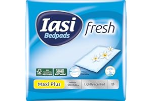 IASI Bedpad Fresh, Einweg-Bettquerträger 60x90, Maxi Plus Saugfähigkeit, Geruchskontrolltechnologie mit zartem Duft, 15 Stück
