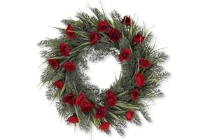 NEOFLEUR Poppy Wreath - Handmade Artificial red poppies & Greenery. Lightweight Faux Door Decor. Remembrance Day Decoration 46cm