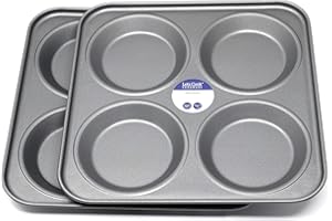 Lets Cook Cookware 4 Cup Yorkshire Pudding Tray Twin Pack, British Made with Teflon Non Stick