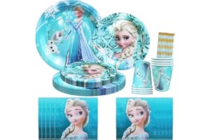 LUKIUP 41 Stück Prinzessin Partygeschirr Set, ELSA Partyzubehör Pappteller Set für 10 Gäste, Kindergeburtstag Deko Geburtstag, Teller, Tassen, Servietten, für Mädchen Eiskönigin Geburtstagsdeko