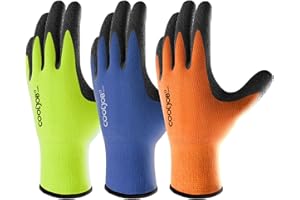 COOLJOB 3 Paar Arbeitshandschuhe Herren Damen, Gartenhandschuhe mit rutschfeste Crinkle Latex Beschichtung, robuste Handschuhe Größe 8/M