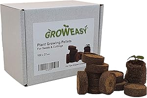 GROWEASY Seed starter pellets 27mm x 100 Natural Peat Growing Media | 100 Easy to Use Dry Compressed Soil Pellets Wrapped in Biodegradable Paper.