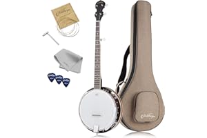 Ashthorpe 5-String Banjo, Left Handed - Full Size with 24 Brackets, Closed Back, Mahogany Resonator, and Geared 5th Tuner