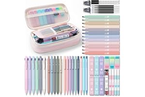 Four Candies 56 articoli estetici per la scuola con astuccio grande, 6 penne a sfera colorate, 12 evidenziatori pastello, 5 penne gel inchiostro nero, 9 matite meccaniche da 0,5-2,0 mm essenziali per