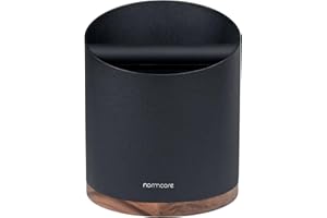 Normcore Boîte à expresso robuste pour marc de café, barre amovible et base antidérapante en noyer, absorbant les chocs, durable, en acier inoxydable, noir
