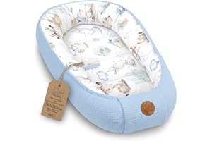 Totsy Baby Nido Bebe Recien Nacido 50x90cm - Reductor Cuna Capullo de colecho ninho para Dormir Gofre de algodón Cuco Ideal para Gondola moisés y Viaje Animales Azul