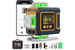 Kreuzlinienlaser, CIGMAN APP Intelligente Kontrolle 4x360 Grad Selbstnivellierend Laser Wasserwaage, mit LCD-Display, Linienlaser Baulaser Kreuzlaser Grün für Innenbereich Bauste, (CM-S04)
