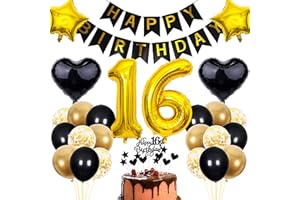 Cnrose 16. Geburtstag Dekoration,Schwarz Tortendeko Geburtstag 16 Jahre Junge,Party Deko Gold Schwarz,16 Geburtstag Junge Mädchen,Tortendeko 16. Geburtstag Mädchen,Geburtstagsdeko 16 Jahre Junge