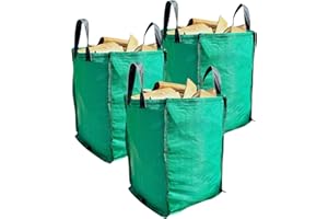 A&A SUPPLIES UK Garden Waste Bags with Handles (Pack of 3) 120 Litres Heavy Duty with Bottom Tip Handle - Reusable Garden Green Woven PP Sacks - Industrial Fabric Bag for Plant Waste Grass Leaves (3)