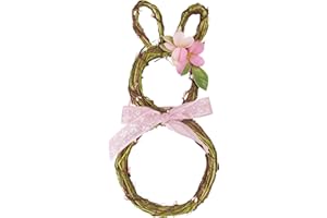 HEITMANN DECO Türkranz Hase mit Schleife und Blume - Tischdeko, Fensterdeko, Wanddeko - Frühling, Ostern, Osterdeko - Natur, Rosa, 32 x 14 x 2 cm