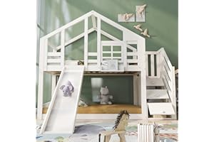 YESGIGA Łóżko dziecięce ze zjeżdżalnią i drabinką, 90 x 200 cm, łóżko piętrowe dla dzieci, łóżko dziecięce z zabezpieczeniem przed wypadnięciem (ze zjeżdżalnią i szufladą)