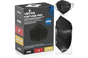 VEVOX® FFP2 Masken Schwarz CE zertifiziert aus Deutschland - 10, 20, 50 Stk. - 100% MADE IN GERMANY - FFP2 Maske schwarz - Farbe wählbar - CE geprüft nach EN149:2001+A1:2009 - à 5 Stk. verpackt