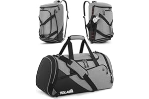 Tolaccea 47L Sporttasche Groß Sporttasche Rucksack mit Schuhfach Nassfach Wochen Reisetasche Duffel Bag Fitness Trainingstasche für Herren Damen Gym,Reise,Schwimmen,Sauna,fußball (Grau)