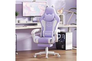 Racingreat Gaming Chair with Cat Ears for Girls Adults, Height Adjustable Reclining Computer Game Chair Comfortable with Headrest and Massage Lumbar Support (Purple/White)