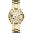 Michael Kors Watch for Women Lennox Three-Hand, Stainless Steel Watch with a stainless steel strap, 33mm case size, Gold Tone and Glitter, 37MM, bracelet