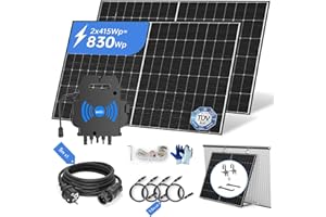 Asukale Solar Balkonkraftwerk 830 Watt Komplettset mit halterung- 2 x 415w Solar Module,Wechselrichter AP systems 800W mit Wifi funktion,Inklusive Halterung,5 m Schukokabel,Balkon Solaranlage