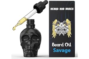 Beard and Bones - 60ml Beard Oil for Men | Nut Free | Natural Carrier Oils of Jojoba, Squalane and Sea Buckthorn Oil | Black Glass Skull | Choice of 6 Scents (Savage)