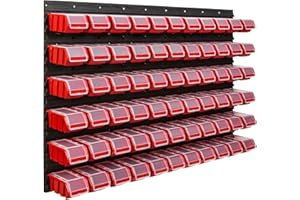 ‎SIMPLETHING SimpleThing Lagersystem Werkstattregal | 117 x 78 cm | 66 stck. Box | Wandregal mit Stapelboxen - Wandplatten Extra Starke Schüttenregal Warkzeuglochwand Lagerregal Garage Regal (3)