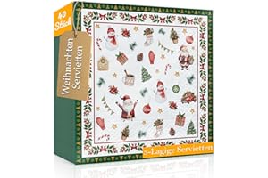 WenmthG 40 Servietten Weihnachten, Kleine Weihnachtssymbole grün als Tischdeko - 3-lagig, 33x33cm, Weihnachtsservietten mit Motiv - Servietten Winter