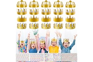 MUFEKUM 20 Pcs Paper Crowns Golden Party Hats, Party Crown with 2441 Pcs Adhesive Rhinestone Alphabet Number Stickers, DIY Princess Prince Crown for Birthday Party and Celebration