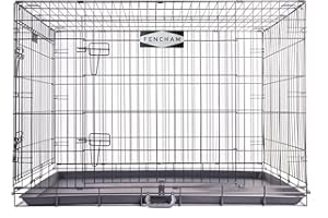 Fencham - XL Dog Crate - 42" - Durable & Secure Metal Cage- with Moveable Carry Handle - 2 Lockable Doors - Folds Flat - Removable Tray - Quick & Easy to Assemble - Ideal for Small Dog Breeds