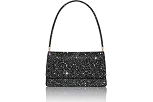 Toptime Clutch Damen, Glitzer Handtasche Damen Klein mit 2 Fächern, Pailletten Abendtasche mit Tragegriff, Elegant Kleine Tasche Schultertasche für Date, Abschlussball, Abendessen, Party (Schwarz)