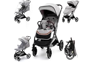 YAZOCO Silla de paseo Plegable Silla de paseo ligera Carrito bebe Fundas para pies, mosquiteros, cubiertas de lluvia (Gris)