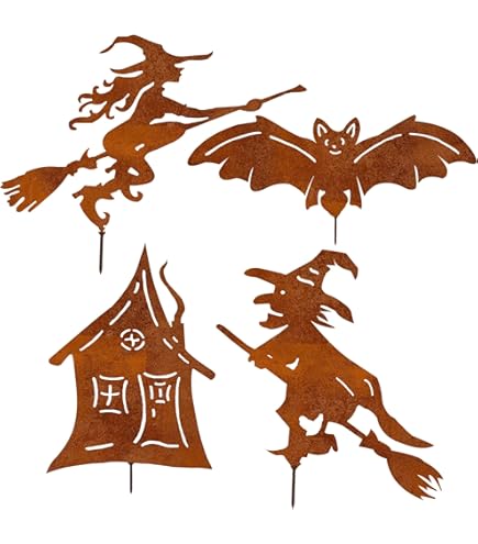 Lot De 8 Piquets De Jardin Rouillés Coloré Avec Hérisson Hibou