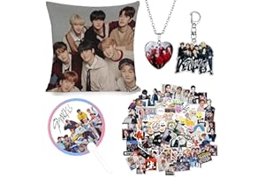 ZPPLD Stray Kids Zestaw prezentowy, produkt dla fanów, 1 poszewka na poduszkę, 1 naszyjnik, 95 naklejek StrayKids, 1 brelok do kluczy, 1 okrągły wachlarz ręczny