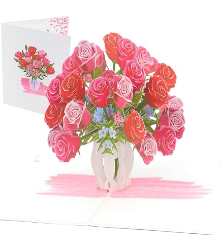 Biglietto di auguri pop-up 3D con fiore colorato, pieghevole, in